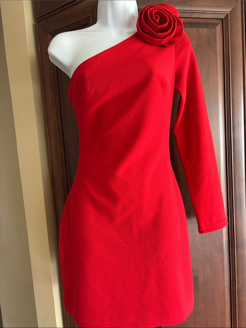 Bianca and Bridgett Red One-Shoulder Dress with Floral Accent - Women